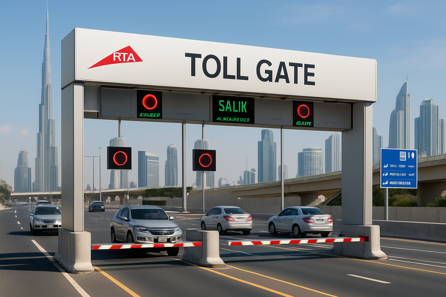 Automated toll gate on a major Dubai highway
