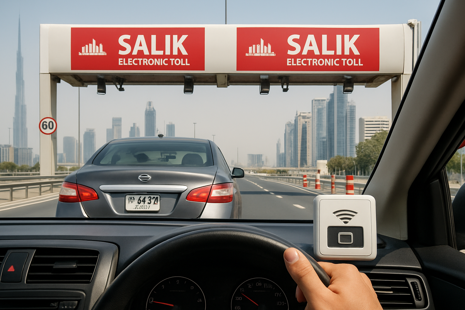 Drivers using electronic payment systems on Dubai toll roads